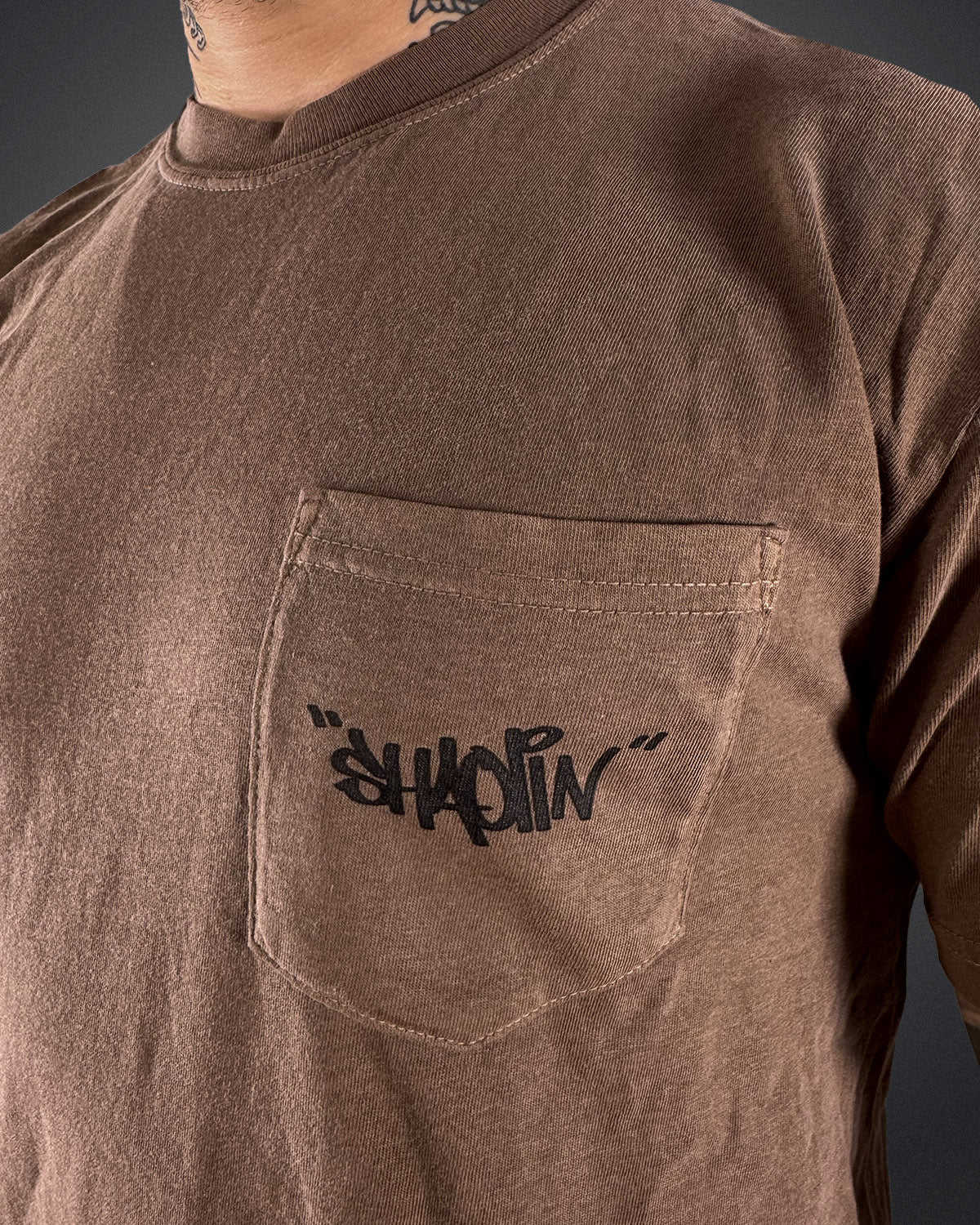 T-Shirt - Pocket - Brun